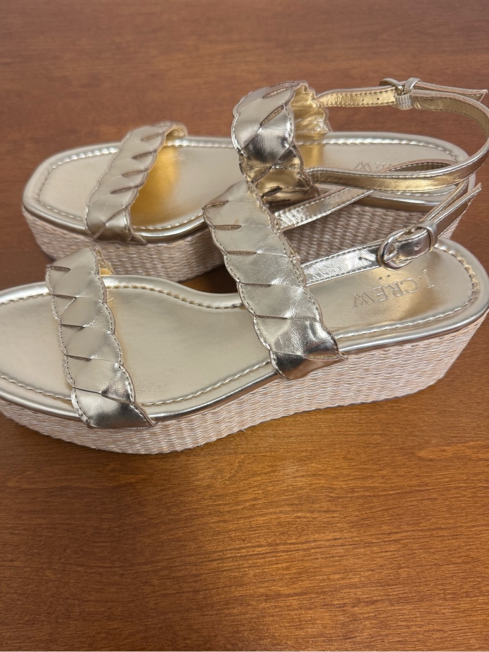 J. Crew Gold Braided-Strap Wedge Platform Sandals